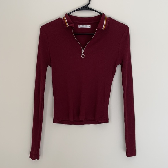 Pull&Bear Ribbed Zip Front Top - Picture 2 of 6